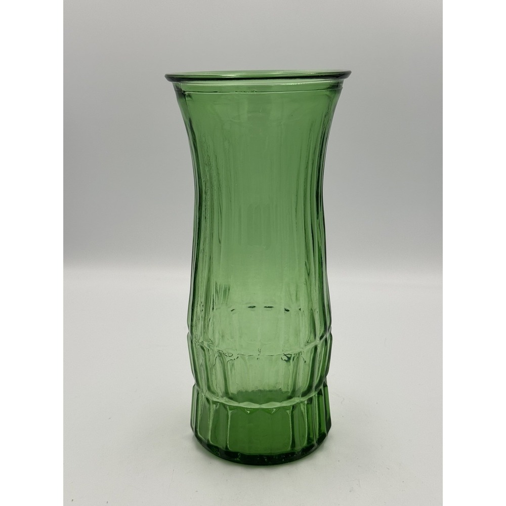Vintage E.O. Brody Cleveland Co. Green Ribbed Glass Flower Vase Made in USA